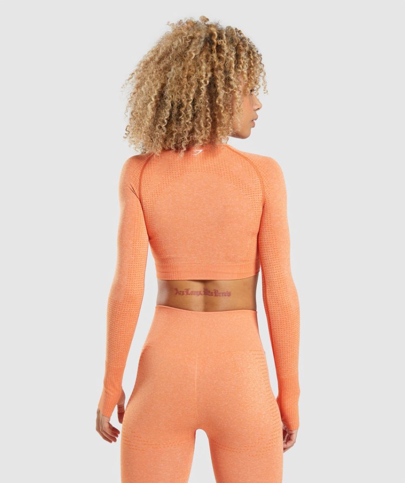 Women's Gymshark Vital Seamless 2.0 Long Sleeve Cropped Tops Orange | NZ 8KYDLI